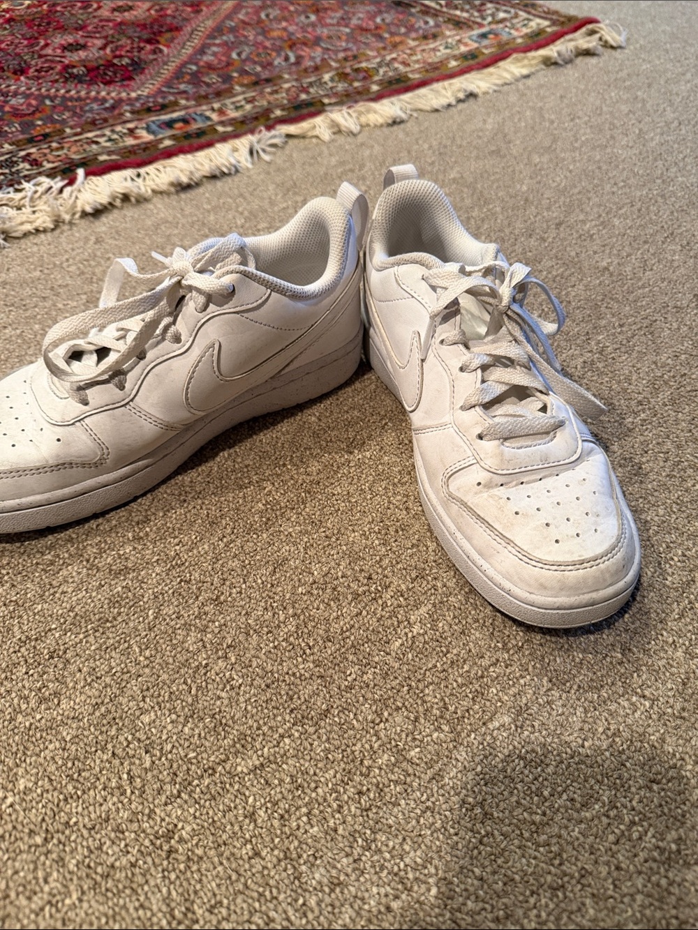 Nike All-White Low-Top Leather Sneakers with Swoosh